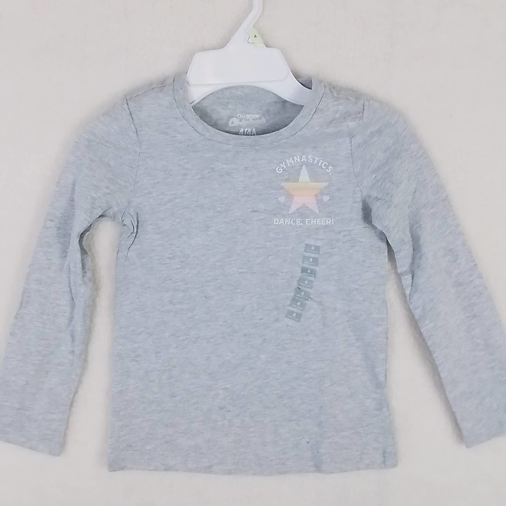 OshKosh Long‎ Sleeve Cotton T-Shirt Girl's Size 4 Gray, Gym, Dance, Cheer